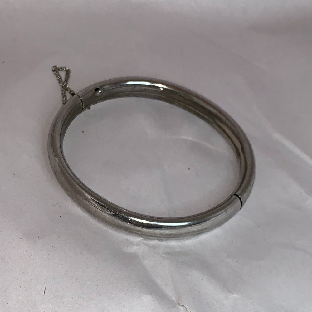 Vintage Silver Cuff Bangle Bracelet with chain catch